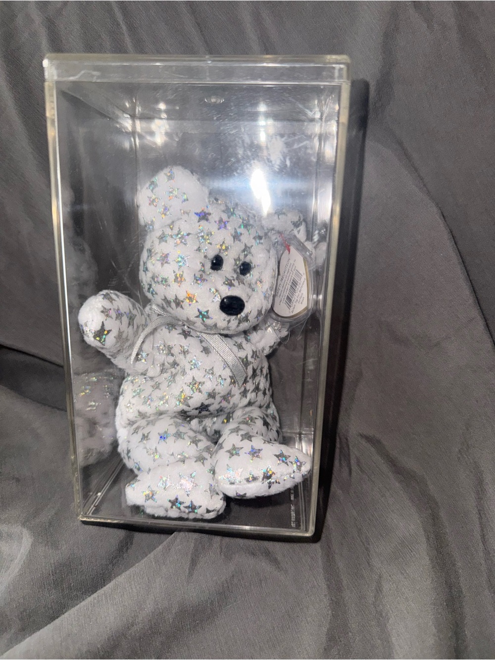 White Star-Print Plush Bear in Display Case (1998)